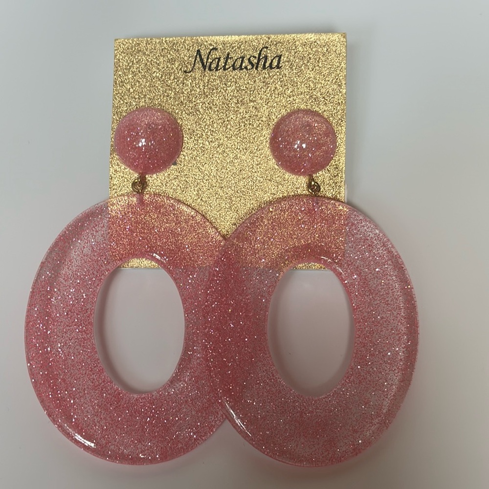 Natasha NEW Pink Glitter Acrylic Earrings - Picture 2 of 4